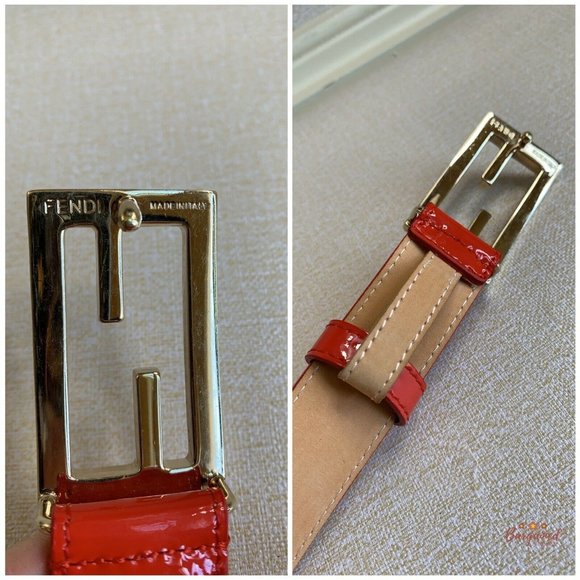 Authentic FENDI Red Patent Leather FF Baguette Buckle Belt 70/28 - 8C0130 - Picture 8 of 12